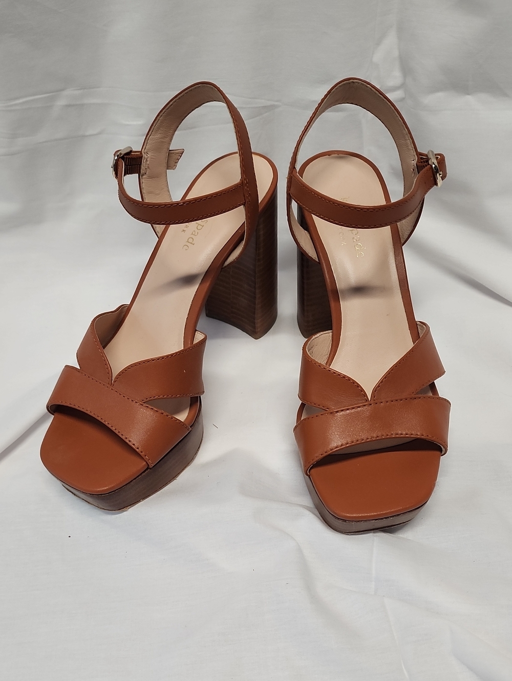kate spade Brown Leather Platform Block Heel Sandals